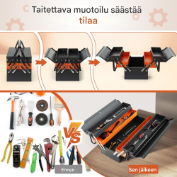 Taitettava harmaa metallinen työkalupakki 5 osalla ja lukolla