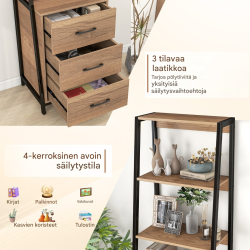 Luonnonvärinen tikashylly 3 laatikolla ja 4 avohyllyllä Luonnonvärinen tikashylly 3 laatikolla ja 4 avohyllyllä
