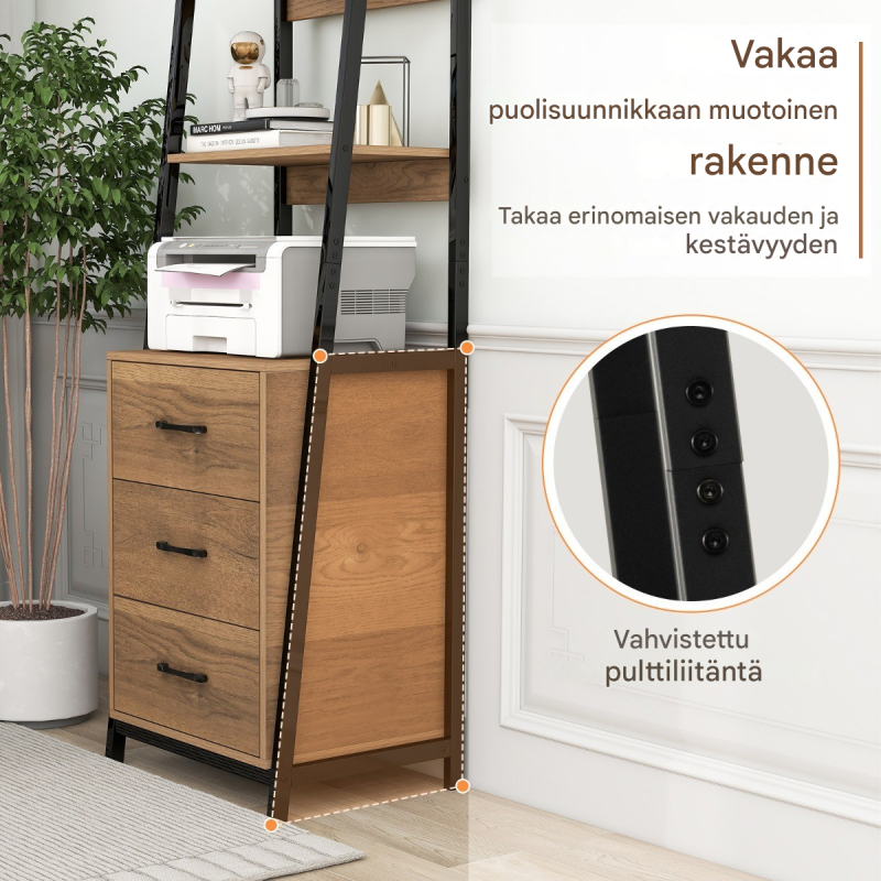 Luonnonvärinen tikashylly 3 laatikolla ja 4 avohyllyllä Luonnonvärinen tikashylly 3 laatikolla ja 4 avohyllyllä