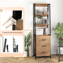 Luonnonvärinen tikashylly 3 laatikolla ja 4 avohyllyllä Luonnonvärinen tikashylly 3 laatikolla ja 4 avohyllyllä