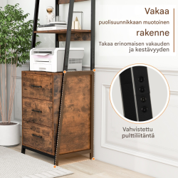 Rustiikkinen ruskea tikashylly 3 laatikolla ja 4 avohyllyllä Rustiikkinen ruskea tikashylly 3 laatikolla ja 4 avohyllyllä