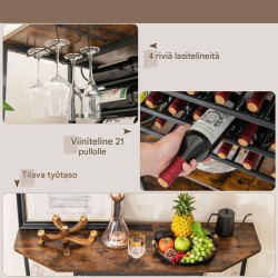 Kolmitasoinen viinikaappi pistorasioilla ja lasitelineillä ruskea