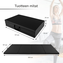 Taitettava musta voimistelumatto 300x117x5 cm kantokahvoilla