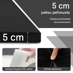 Taitettava musta voimistelumatto 300x117x5 cm kantokahvoilla