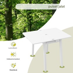 Taitettava valkoinen ruokapöytä piilotetulla säilytystilalla neljälle