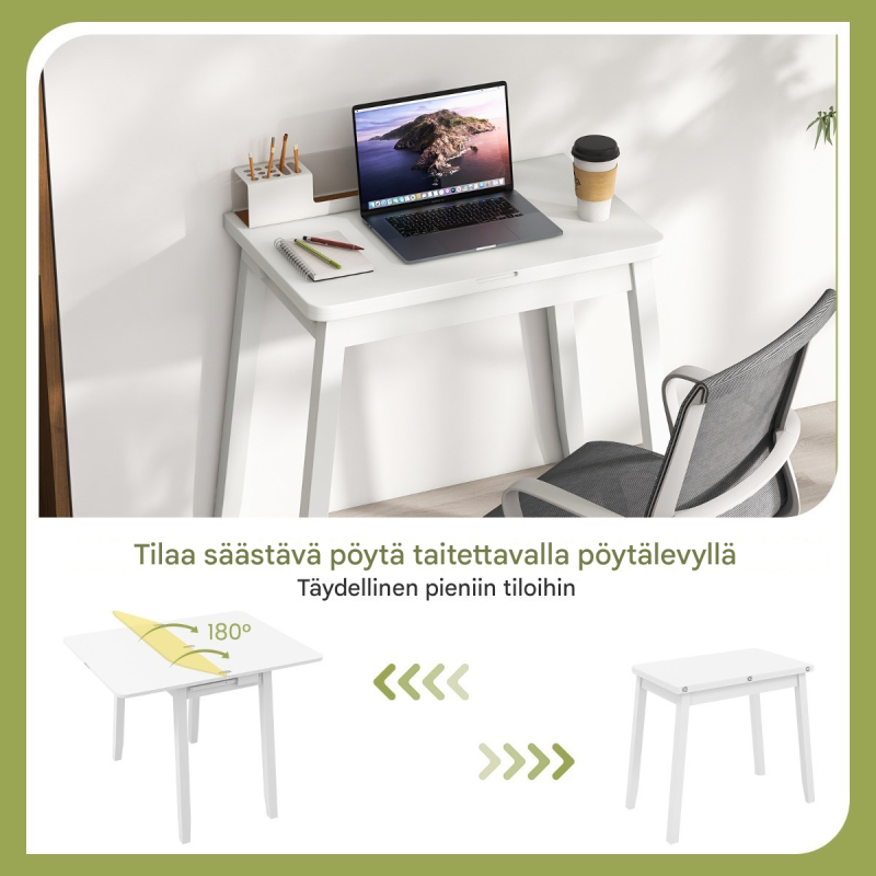 Taitettava valkoinen ruokapöytä piilotetulla säilytystilalla neljälle