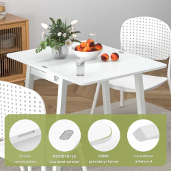 Taitettava valkoinen ruokapöytä piilotetulla säilytystilalla neljälle