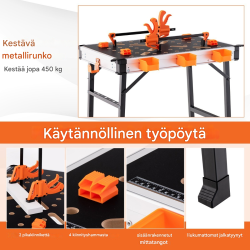Kokoontaitettava oranssi työpöytä, metallirunko, 3 työkalulaatikkoa