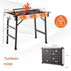 Kokoontaitettava oranssi työpöytä, metallirunko, 3 työkalulaatikkoa