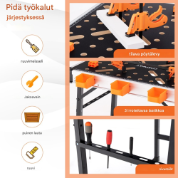 Kokoontaitettava oranssi työpöytä, metallirunko, 3 työkalulaatikkoa
