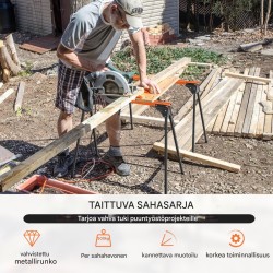 Kaksi oranssia taitettavaa sahapukkia, 500 kg kantavuus