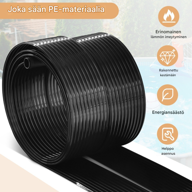 Aurinkokeräin uima-altaan lämmitykseen, musta, säänkestävä PE-materiaali