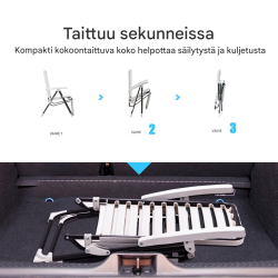 Kaksiosainen valkoinen terassituoli jalkatuella, säädettävä ja taitettava