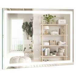 Hopeinen kylpyhuoneen peili LED-valoilla ja anti-sumutoiminnolla