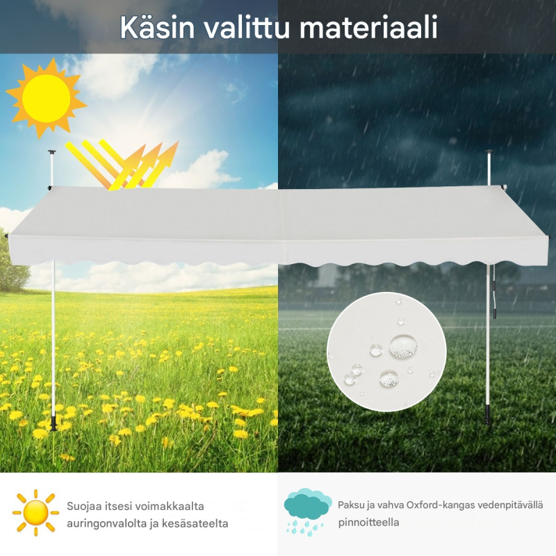 Beige säädettävä parvekemarkiisi ilman porausta UV-suojalla