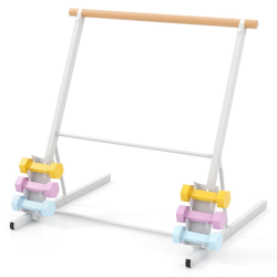 Valkoinen vapaasti seisova balettitanko painotelineellä ja pyörillä