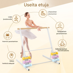 Valkoinen vapaasti seisova balettitanko painotelineellä ja pyörillä