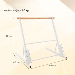 Valkoinen vapaasti seisova balettitanko painotelineellä ja pyörillä