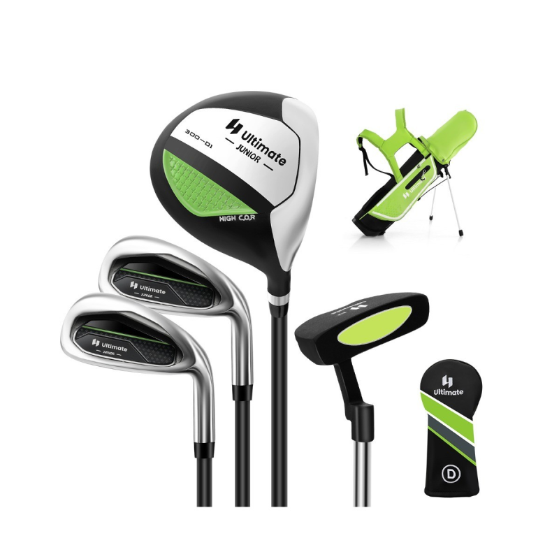 Lasten vihreä golfsetti 8-10-vuotiaille sadesuojalla