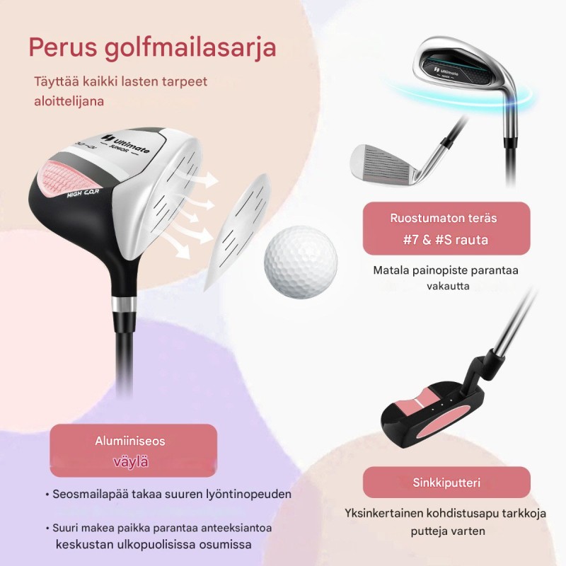 Lasten neliosainen golfsetti 8-10-vuotiaille, vaaleanpunainen - oikeakätinen