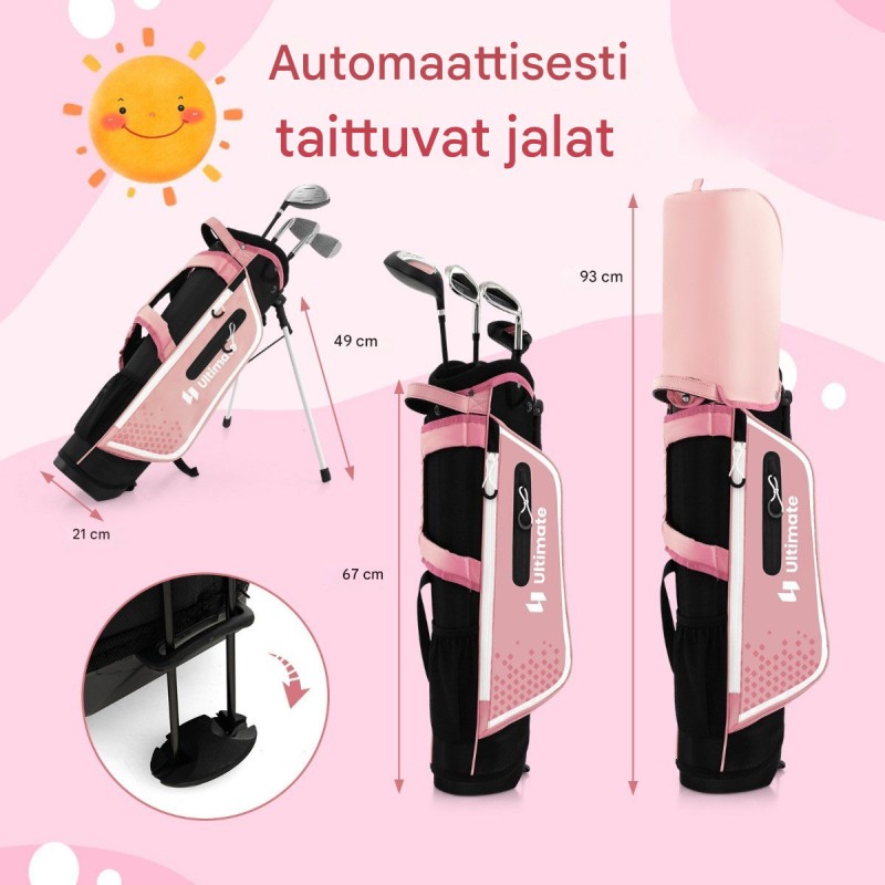 Lasten neliosainen golfsetti 8-10-vuotiaille, vaaleanpunainen - oikeakätinen