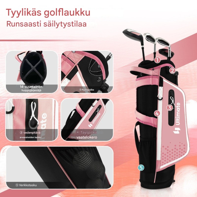 Lasten 4-osainen golfsetti 5-7-vuotiaille, vaaleanpunainen - oikeakätinen
