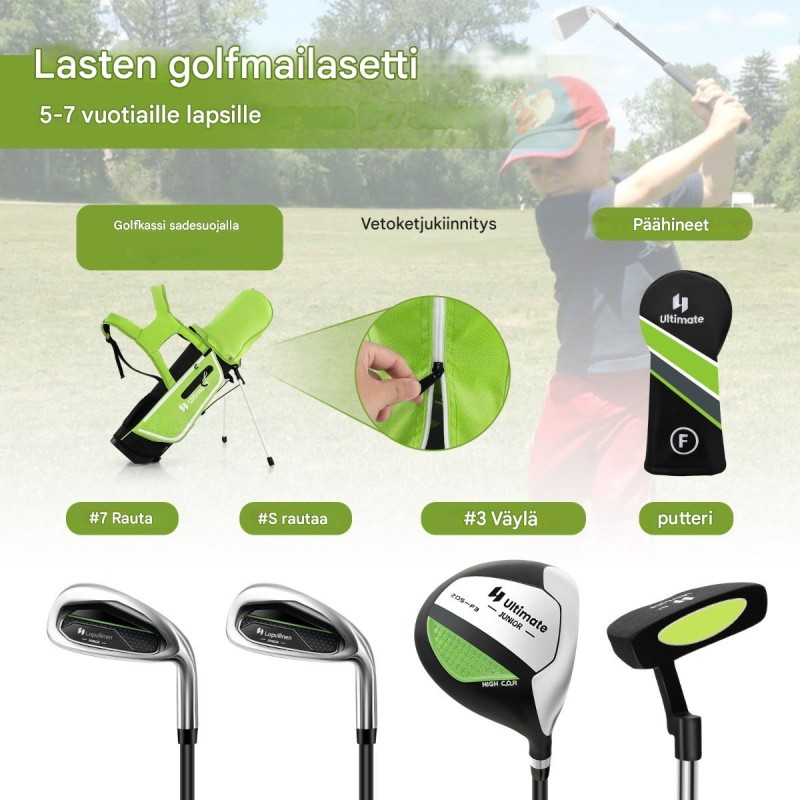 Lasten vihreä juniorigolfsarja 5-7-vuotiaille sadesuojalla - oikeakätinen