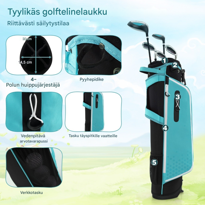 Lasten sininen 6-osainen golfsetti 11-13-vuotiaille