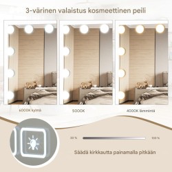 Hollywood-peili valaistuksella, USB-lataus ja Bluetooth-kaiuttimet