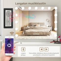 Hollywood-peili valaistuksella, USB-lataus ja Bluetooth-kaiuttimet