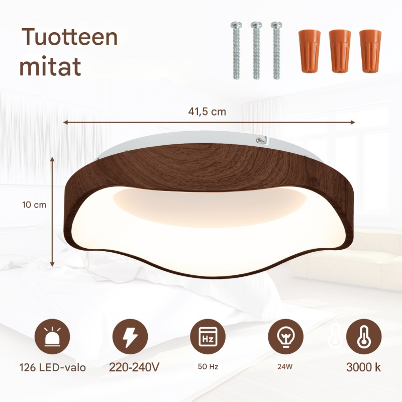 Energiatehokas ruskea LED-kattovalaisin puujäljitelmällä 24W
