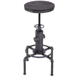 Korkeussäädettävä harmaa baarijakkara puusta ja metallista