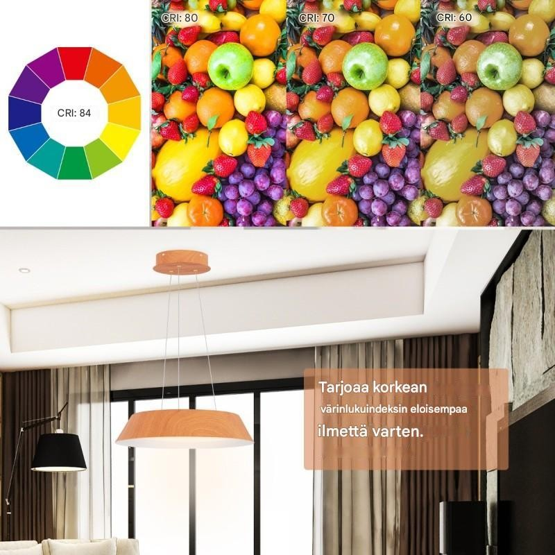 Energiatehokas LED-kattovalaisin puujäljitelmällä ja metallikehyksellä