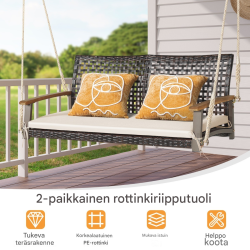 Valkoinen 2-paikkainen rottinkinen puutarhakeinu tyynyillä ulkokäyttöön Valkoinen 2-paikkainen rottinkinen puutarhakeinu tyynyillä ulkokäyttöön