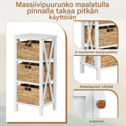 2 kpl kapea valkoinen yöpöytä meriheinäkoreilla ja x-muotoilulla