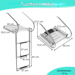 Kolmiportainen teleskooppinen venetikkaat lasikuitualustalla hopea