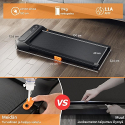 2-in-1 kävelyalusta toimistoon, musta, LED-näyttö, kaukosäädin