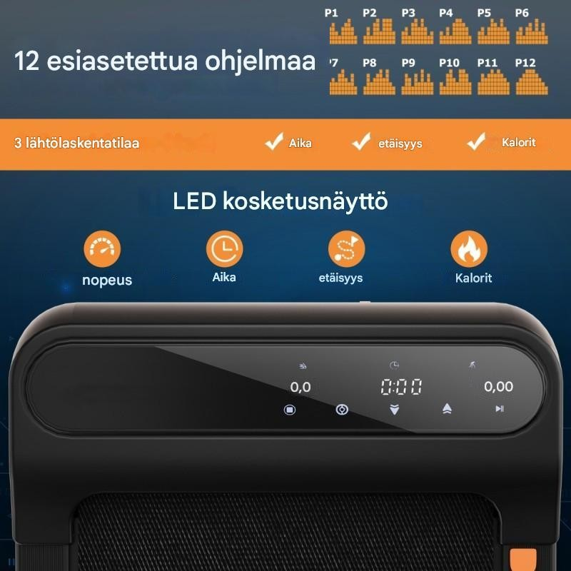 2-in-1 kävelyalusta toimistoon, musta, LED-näyttö, kaukosäädin