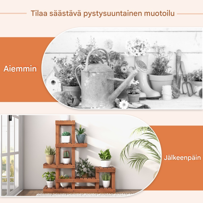 Monitasoinen puinen kasviteline 6 tasoa luonnollinen väri