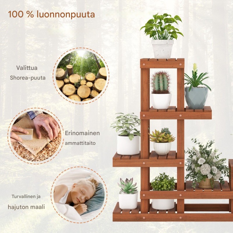 Monitasoinen puinen kasviteline 6 tasoa luonnollinen väri
