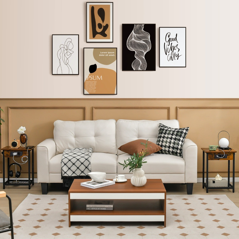 2 kpl ruskea yöpöytä latausasemalla ja säilytystilalla