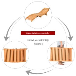 Ergonominen puinen aurinkotuoli pehmusteella ja taitettavalla pääntuella