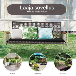 Kahden hengen musta rottinkinen puutarhakeinu tyynyillä Kahden hengen musta rottinkinen puutarhakeinu tyynyillä