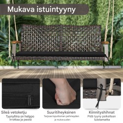 Kahden hengen musta rottinkinen puutarhakeinu tyynyillä Kahden hengen musta rottinkinen puutarhakeinu tyynyillä