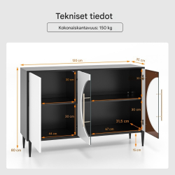 Valkoinen ja musta lasiovellinen metallijalkainen monikäyttöinen sivupöytä