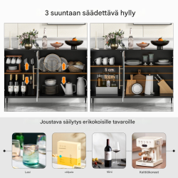 Valkoinen ja musta lasiovellinen metallijalkainen monikäyttöinen sivupöytä