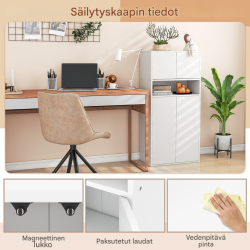 Valkoinen kirjahylly ovilla ja säädettävillä hyllyillä Valkoinen kirjahylly ovilla ja säädettävillä hyllyillä
