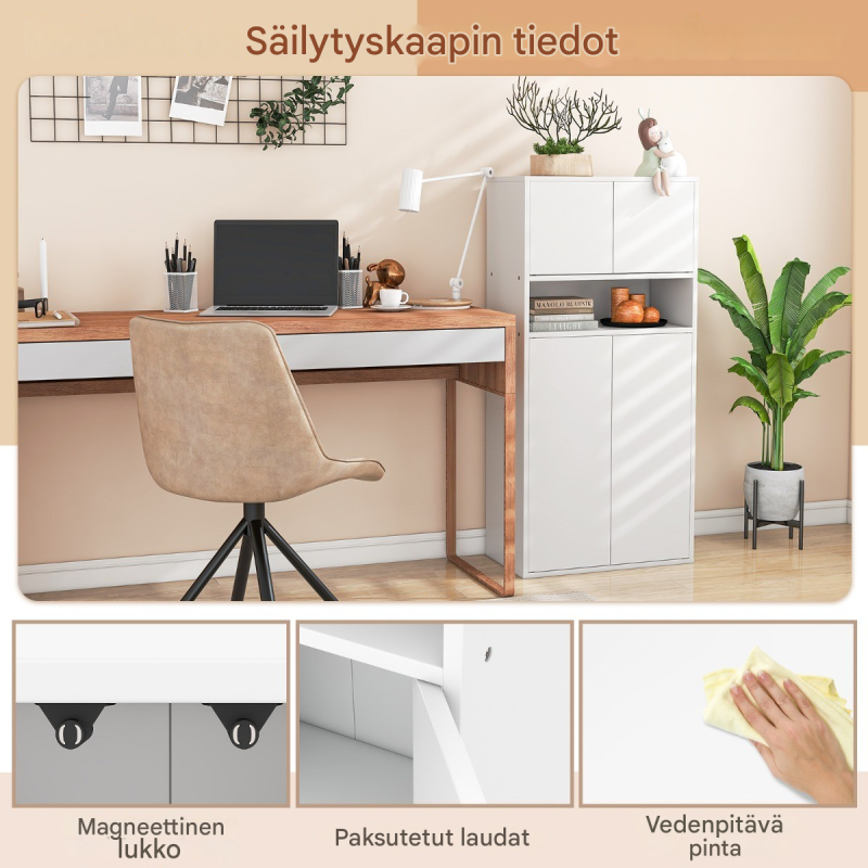 Valkoinen kirjahylly ovilla ja säädettävillä hyllyillä Valkoinen kirjahylly ovilla ja säädettävillä hyllyillä