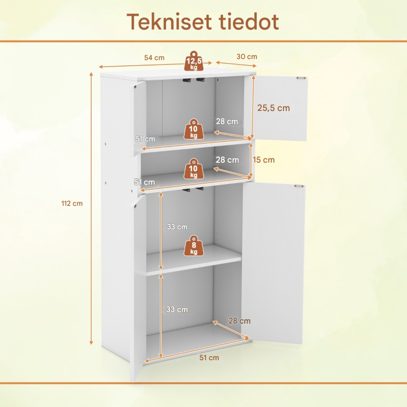 Valkoinen kirjahylly ovilla ja säädettävillä hyllyillä Valkoinen kirjahylly ovilla ja säädettävillä hyllyillä