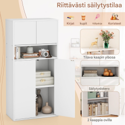 Valkoinen kirjahylly ovilla ja säädettävillä hyllyillä Valkoinen kirjahylly ovilla ja säädettävillä hyllyillä